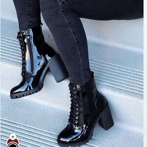 Fashion Nova Glossy Black Ankle Booties